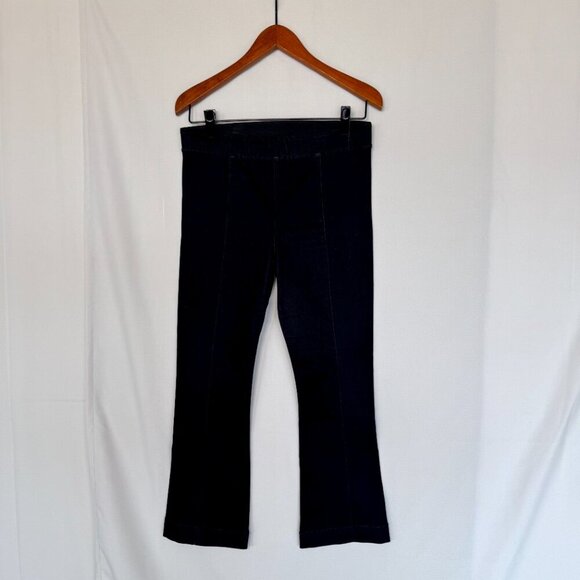 Helmut Lang Made in USA Pull On Stretch Black Denim Flare Leg Crop Pants Size 30 - Picture 2 of 13